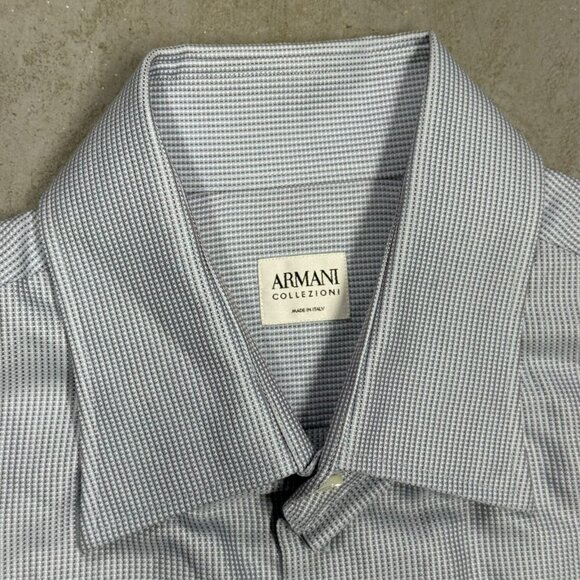 Giorgio Armani Dress Shirt French Cuffs Italy Cotton Textrued Blue 16 1/2 Large - Picture 6 of 10